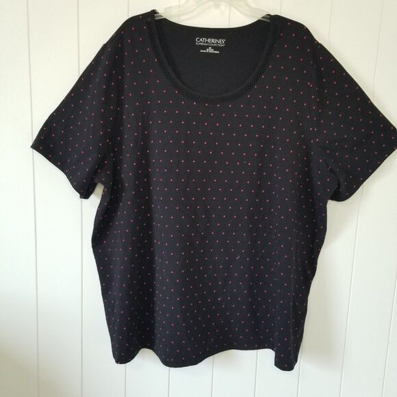 Catherines Top Women Plus 2X 22/24W Black Red Hearts Short Sleeve - Picture 1 of 9